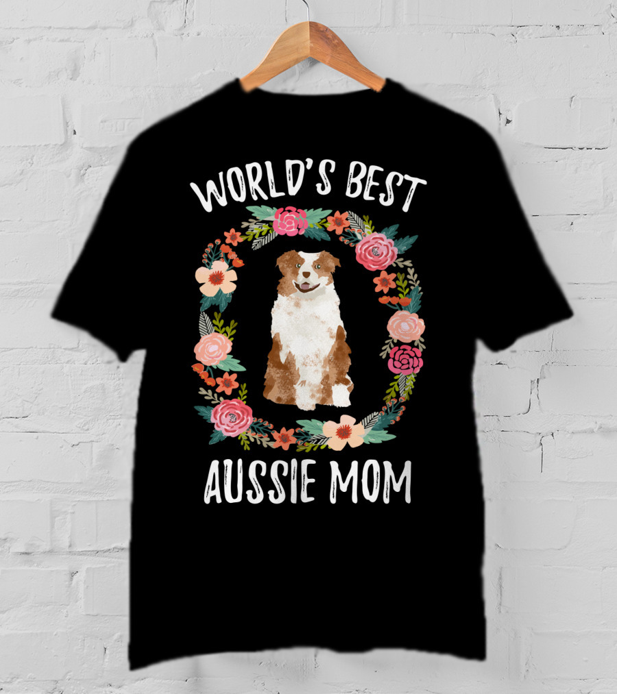 World's Best Aussie Mom Floral Dog T-Shirt