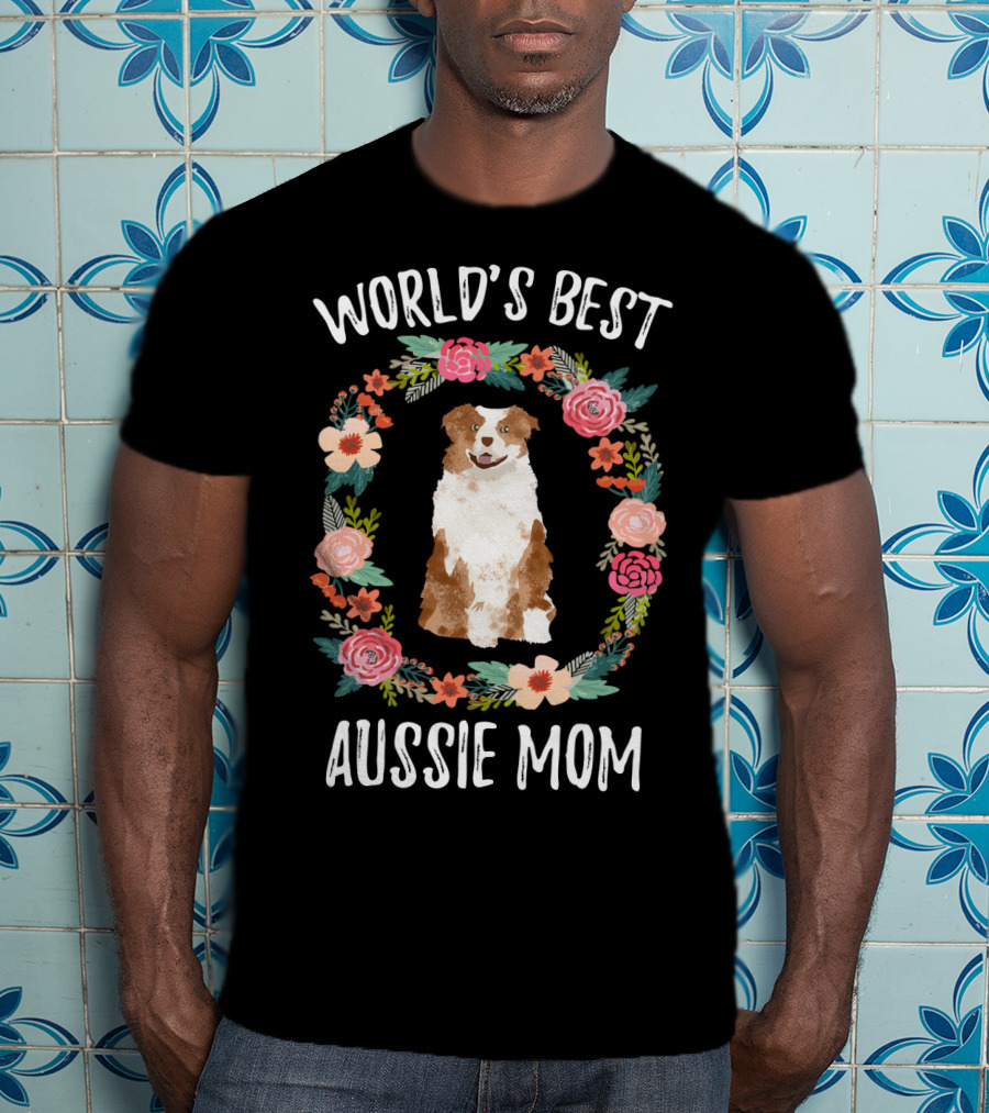 World's Best Aussie Mom Floral Dog T-Shirt