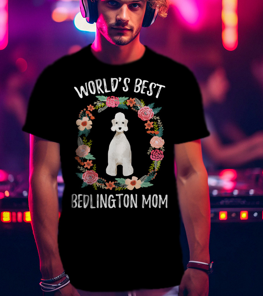 World's Best Bedlington Mom Floral Dog T-Shirt