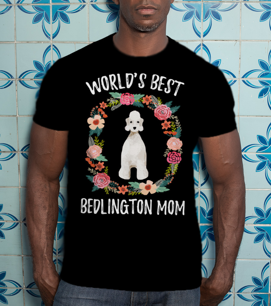 World's Best Bedlington Mom Floral Dog T-Shirt