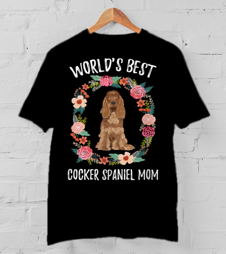 World's Best Cocker Spaniel Mom Floral Wreath T-Shirt