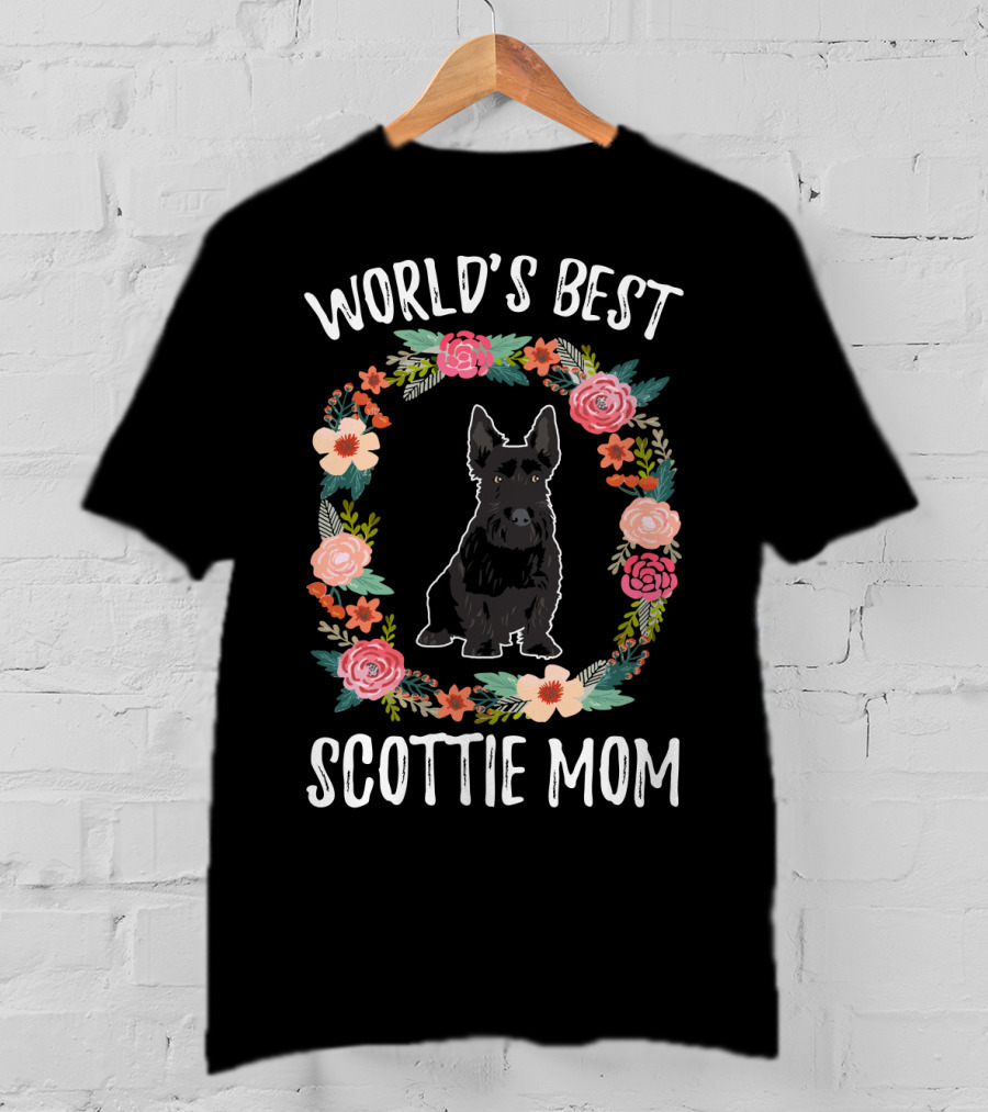 World's Best Scottie Mom Floral Wreath T-Shirt