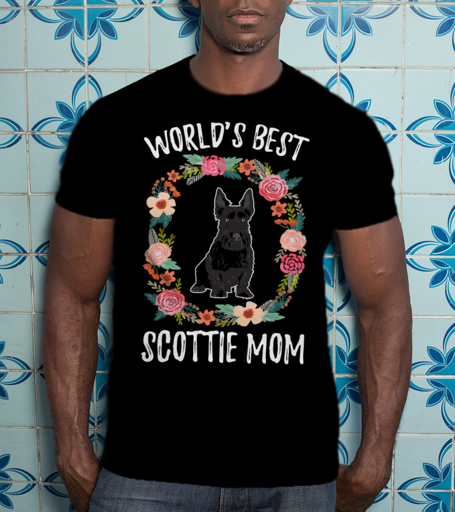 World's Best Scottie Mom Floral Wreath T-Shirt
