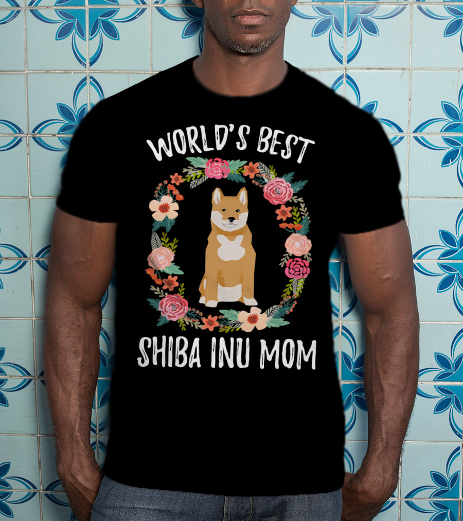 World's Best Shiba Inu Mom Floral T-Shirt