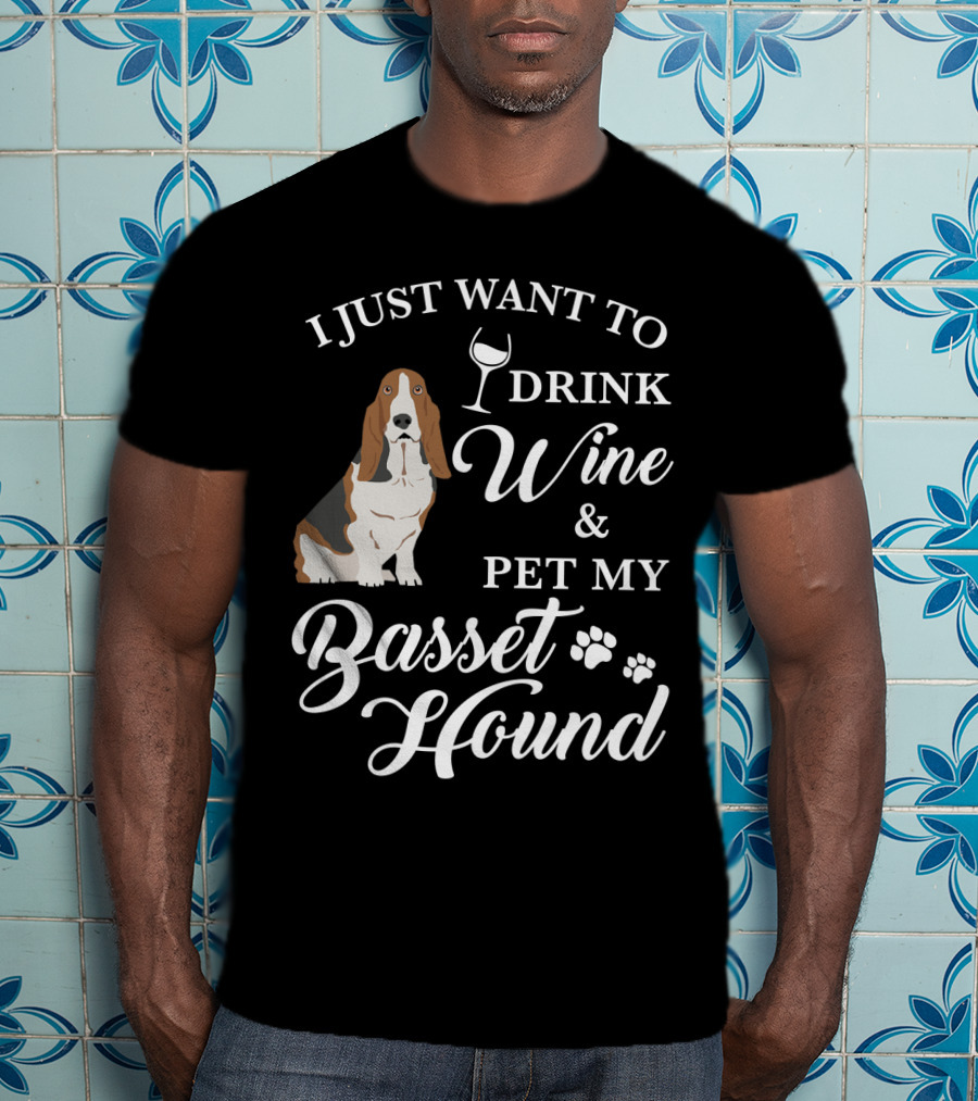 I Just Want To Drink Wine And Pet My Basset Hound Paws Icons T-Shirt