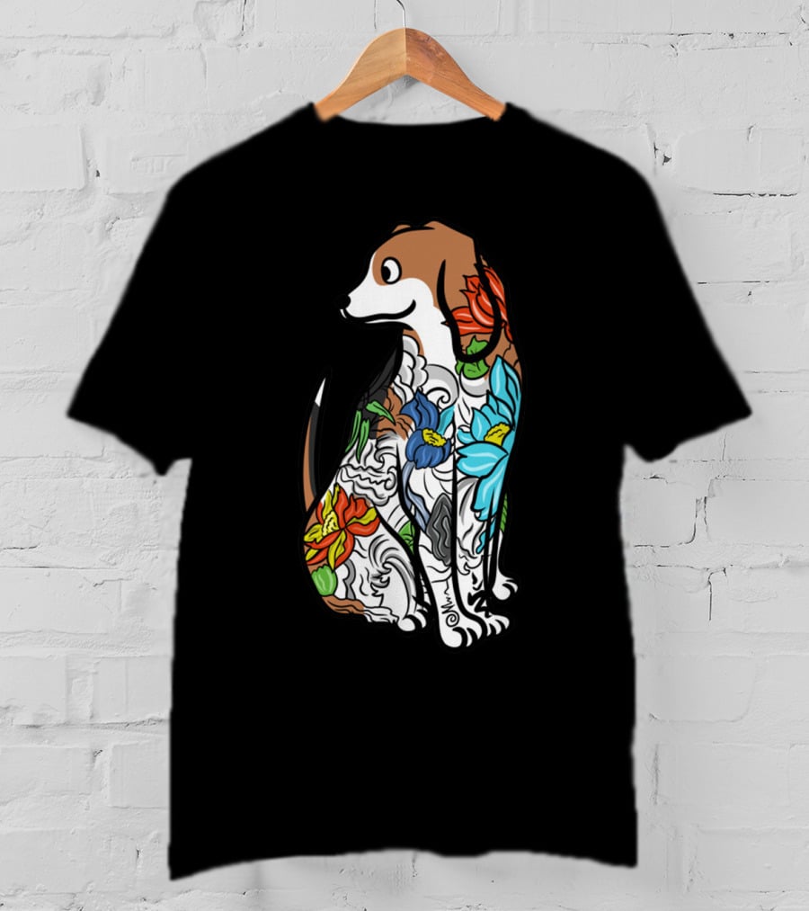 Beagle With Vibrant Floral Tattoo T-Shirt