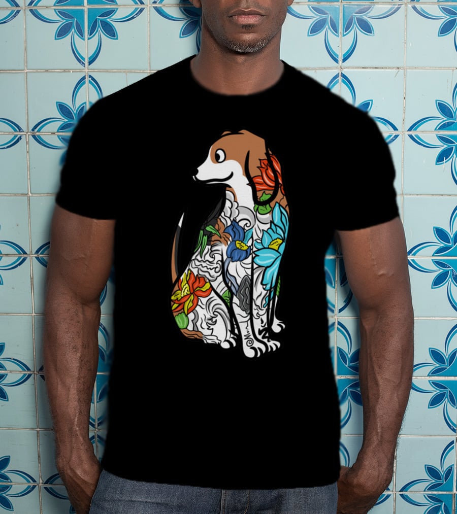 Beagle With Vibrant Floral Tattoo T-Shirt