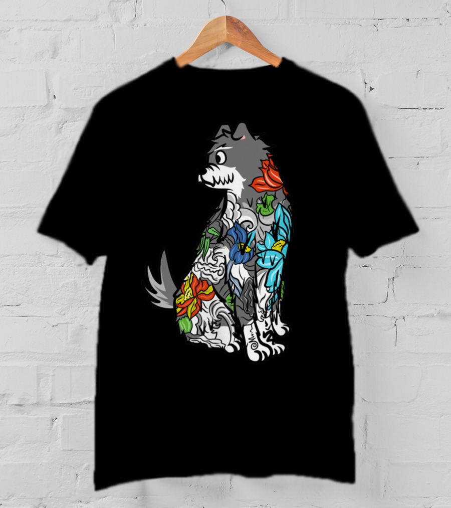 Schnauzer Colorful Floral Tattoo T-Shirt