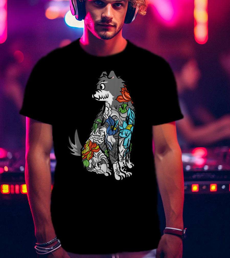Schnauzer Colorful Floral Tattoo T-Shirt