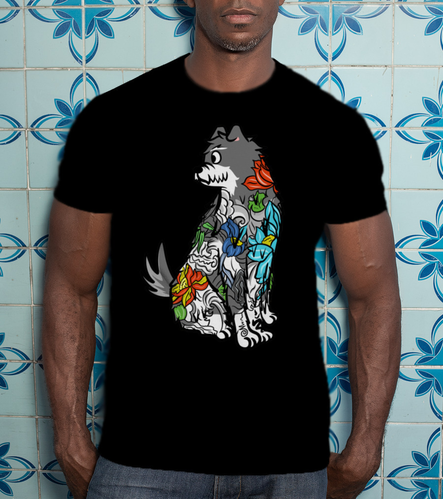 Schnauzer Colorful Floral Tattoo T-Shirt