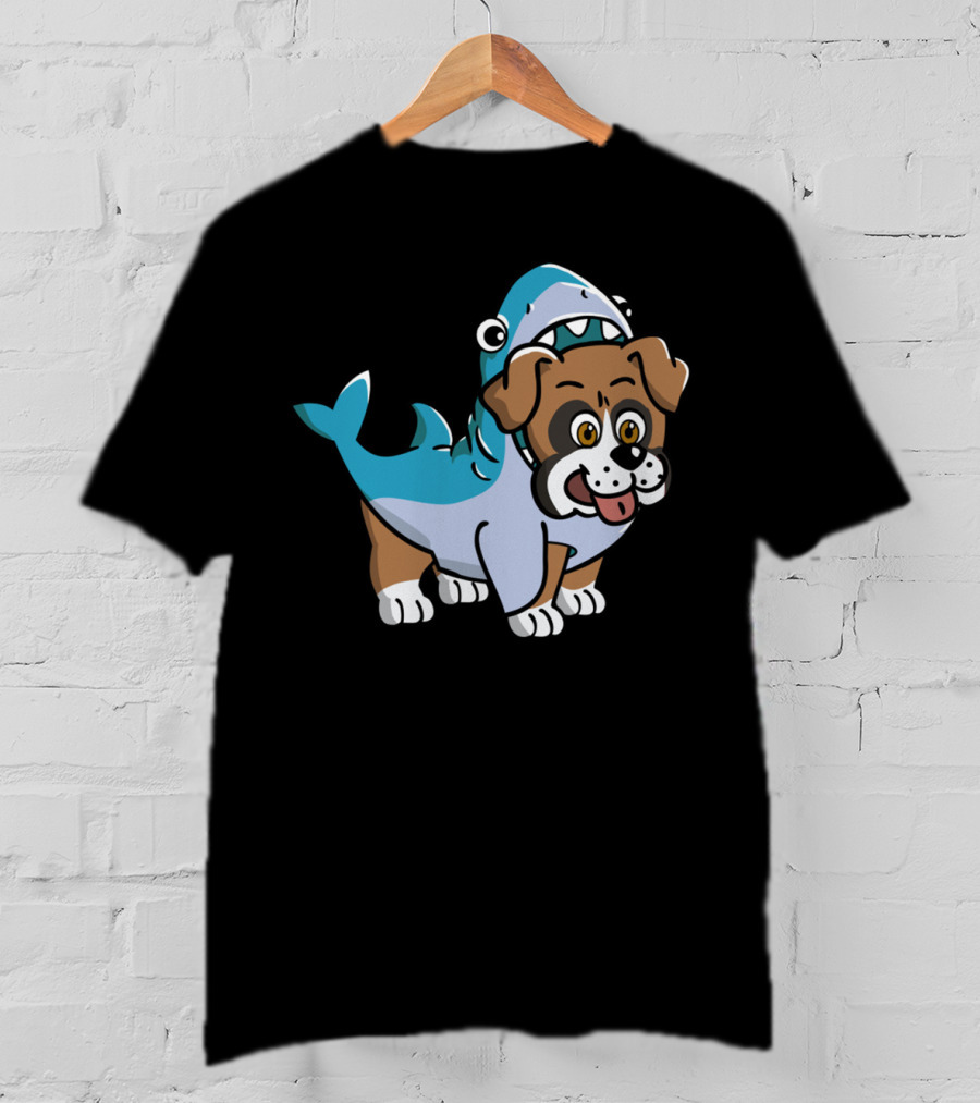 Friendly Boxer Dog In Shark Costume Playfully Walking T-Shirt