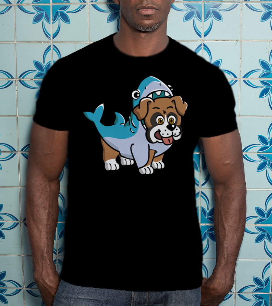 Friendly Boxer Dog In Shark Costume Playfully Walking T-Shirt