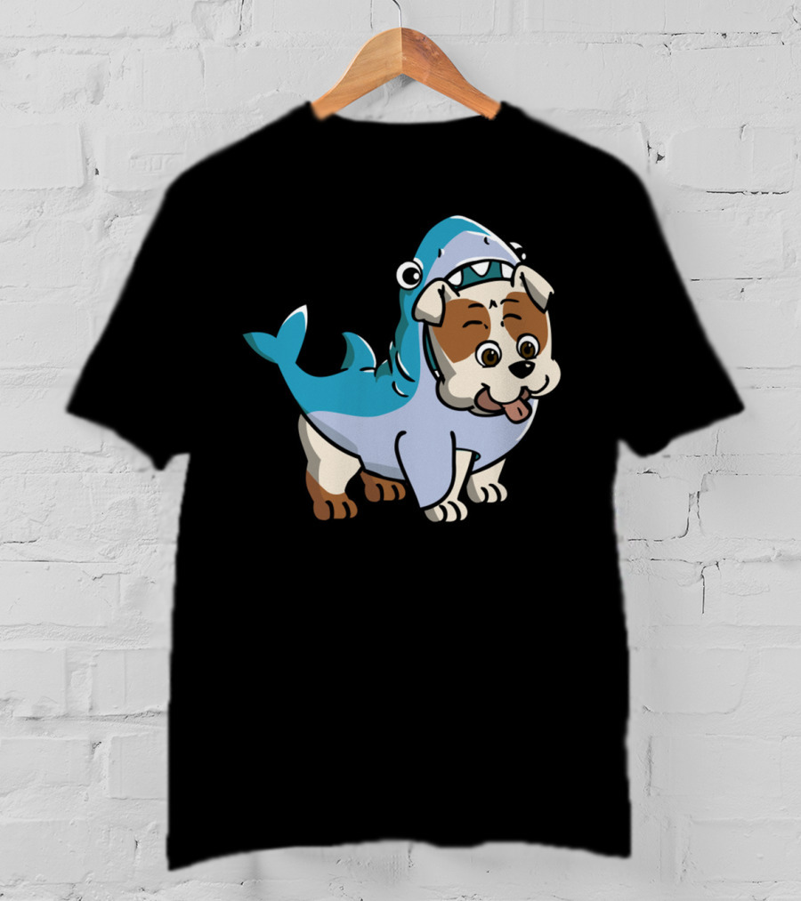 Bulldog Shark Fun Costume Cartoon T-Shirt