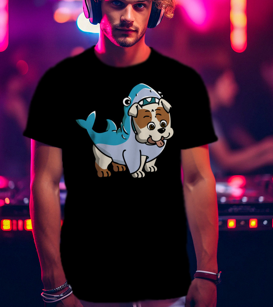 Bulldog Shark Fun Costume Cartoon T-Shirt