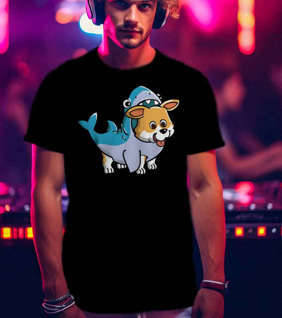 Corgi In Shark Costume Cute Hybrid T-Shirt