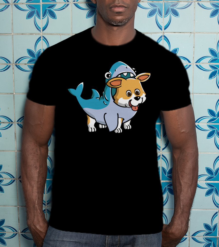 Corgi In Shark Costume Cute Hybrid T-Shirt