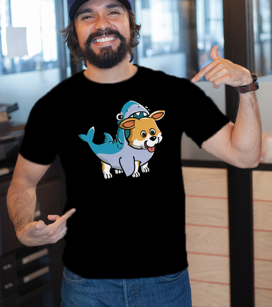 Corgi In Shark Costume Cute Hybrid T-Shirt