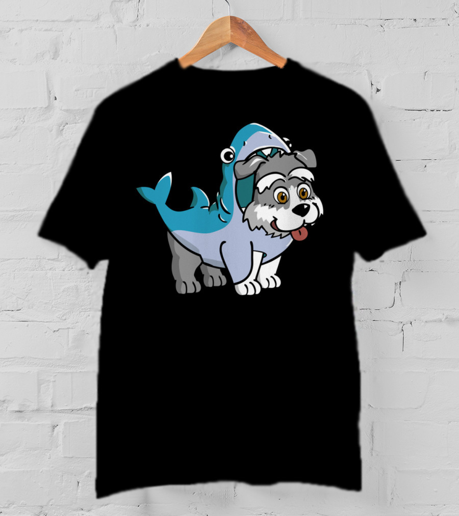 Schnauzer In Shark Costume Playful Cartoon Mashup T-Shirt