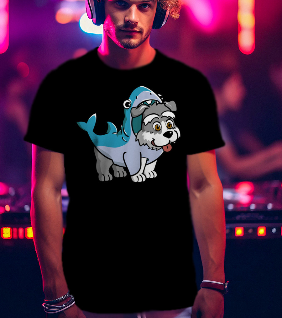 Schnauzer In Shark Costume Playful Cartoon Mashup T-Shirt