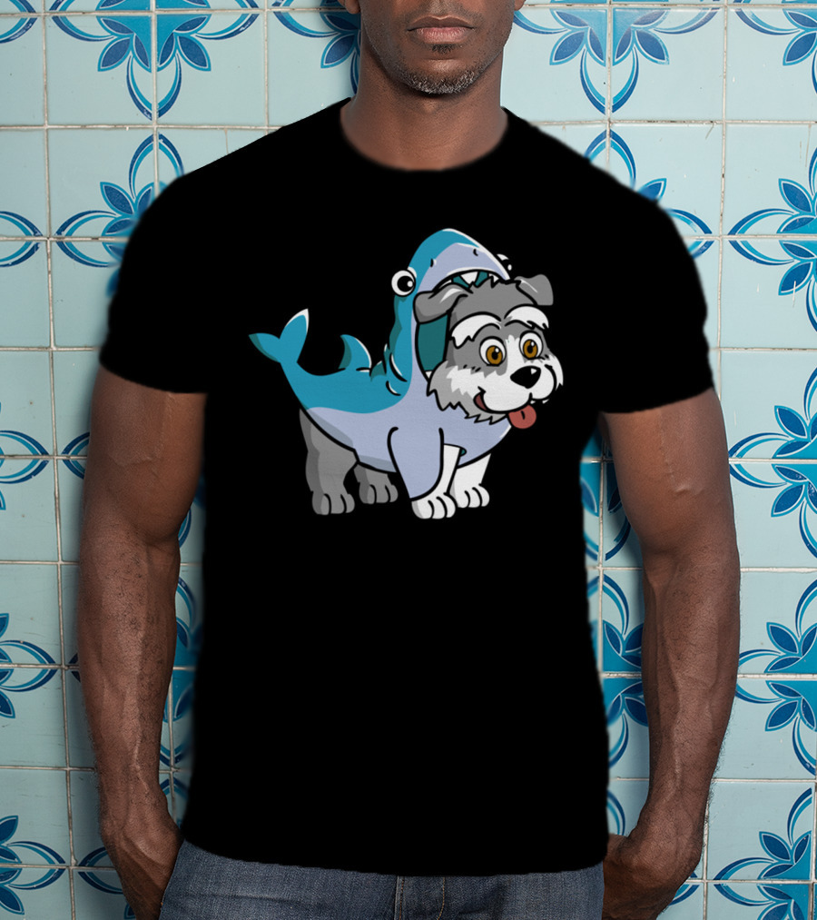 Schnauzer In Shark Costume Playful Cartoon Mashup T-Shirt
