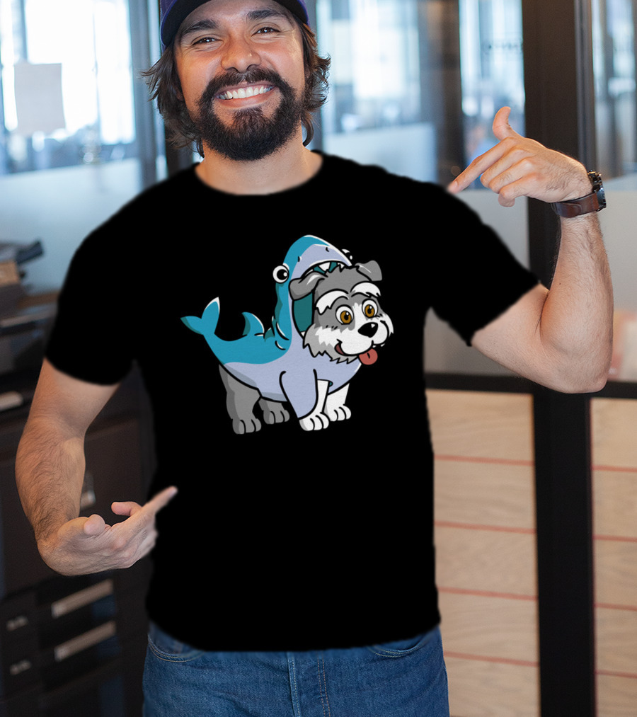 Schnauzer In Shark Costume Playful Cartoon Mashup T-Shirt