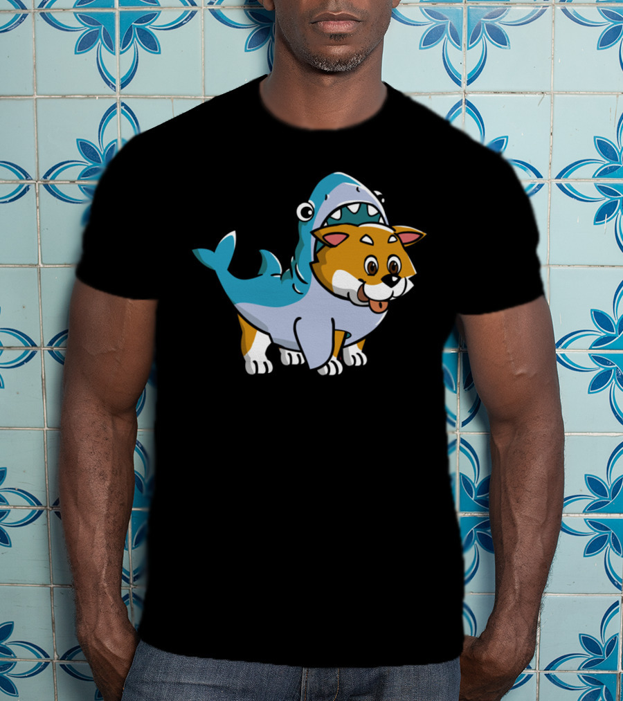 Shiba Inu Shark Costume Fusion Fun T-Shirt