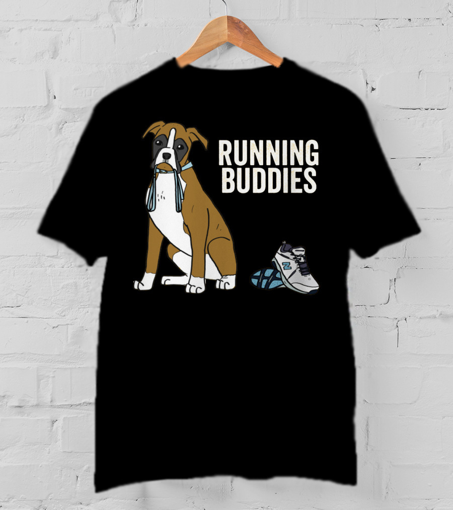 Boxer With Shoe And Running Buddies Text T-Shirt
