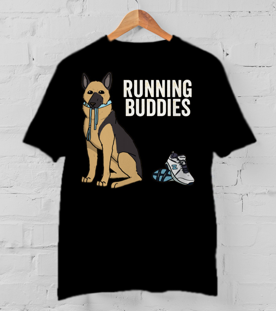 German Shepherd Running Buddies With Shoes And Collar T-Shirt