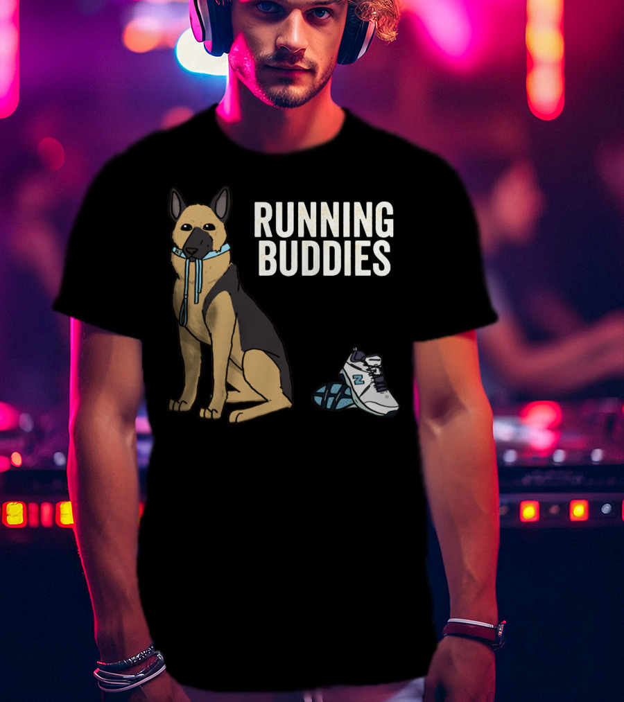 German Shepherd Running Buddies With Shoes And Collar T-Shirt