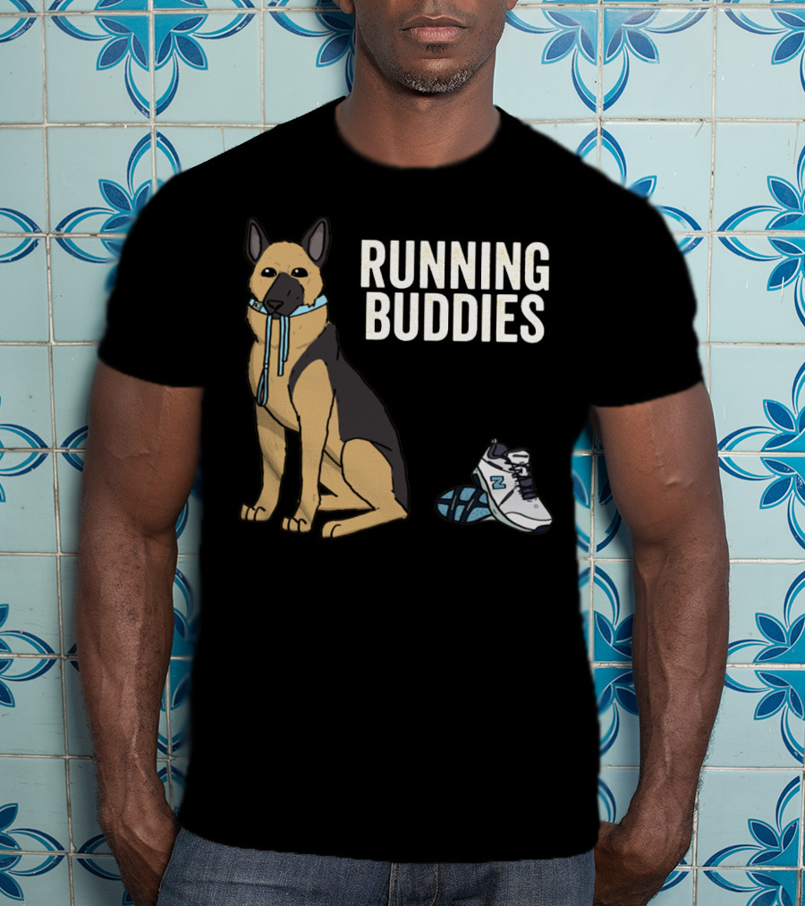 German Shepherd Running Buddies With Shoes And Collar T-Shirt