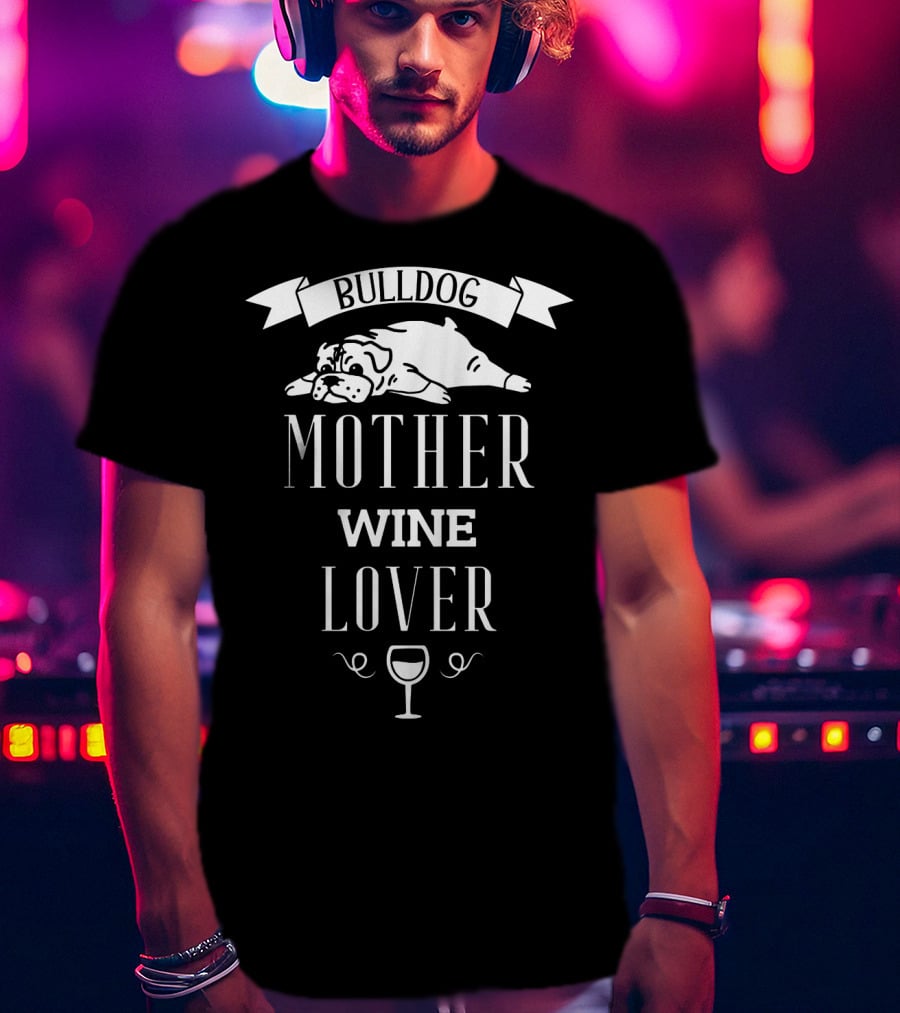Bulldog Mother Wine Lover With Relaxed Bulldog Illustration And Wine Glass T-Shirt