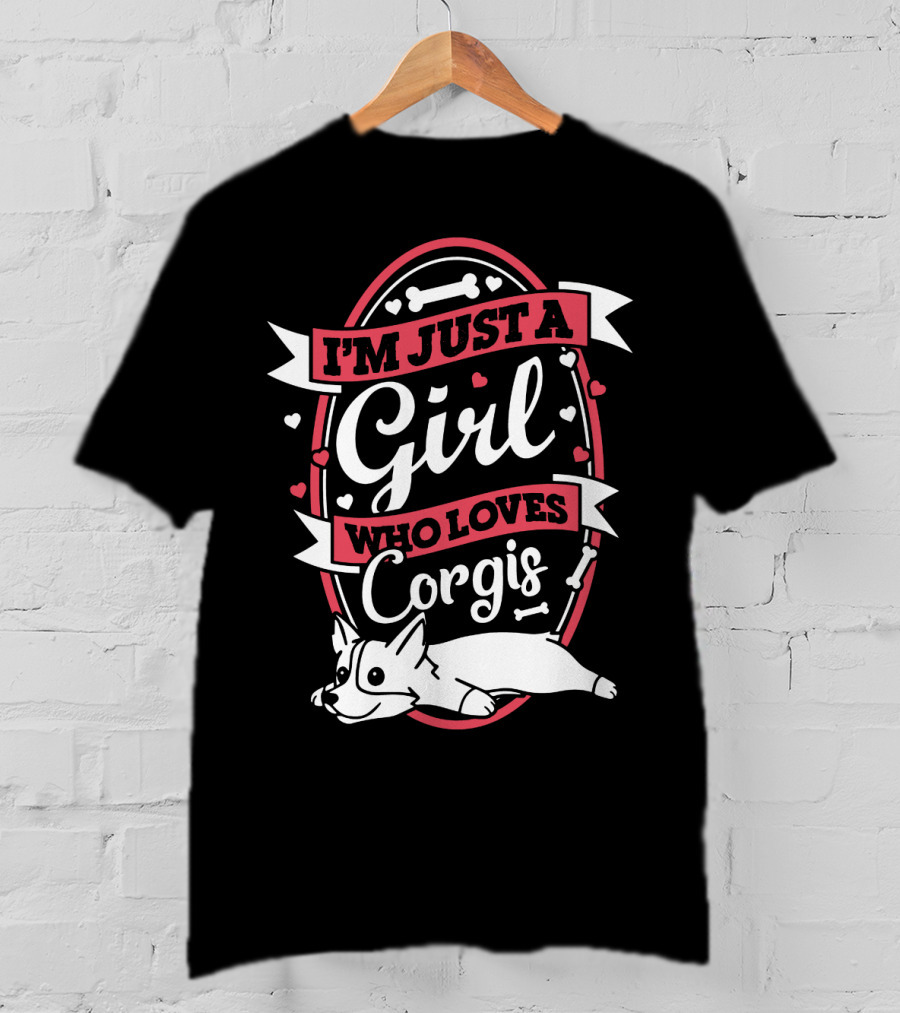 I'm Just A Girl Who Loves Corgis With Playful Hearts And Bones T-Shirt