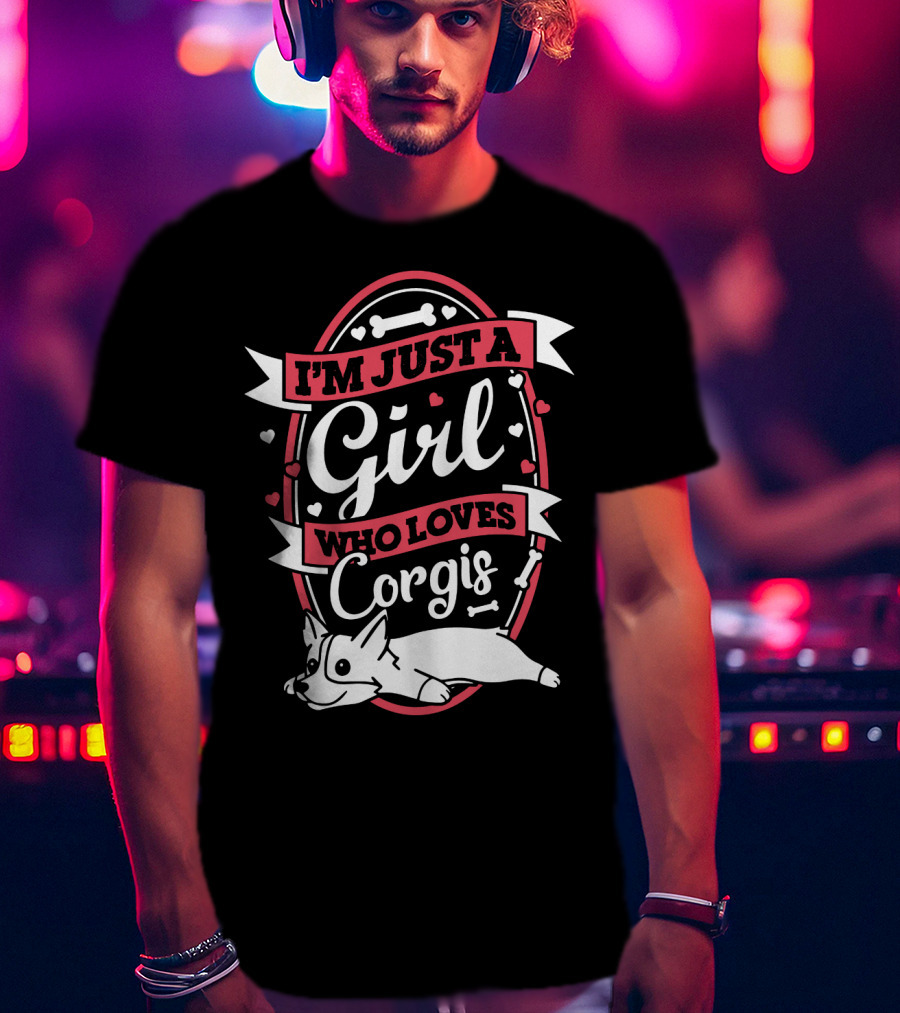 I'm Just A Girl Who Loves Corgis With Playful Hearts And Bones T-Shirt