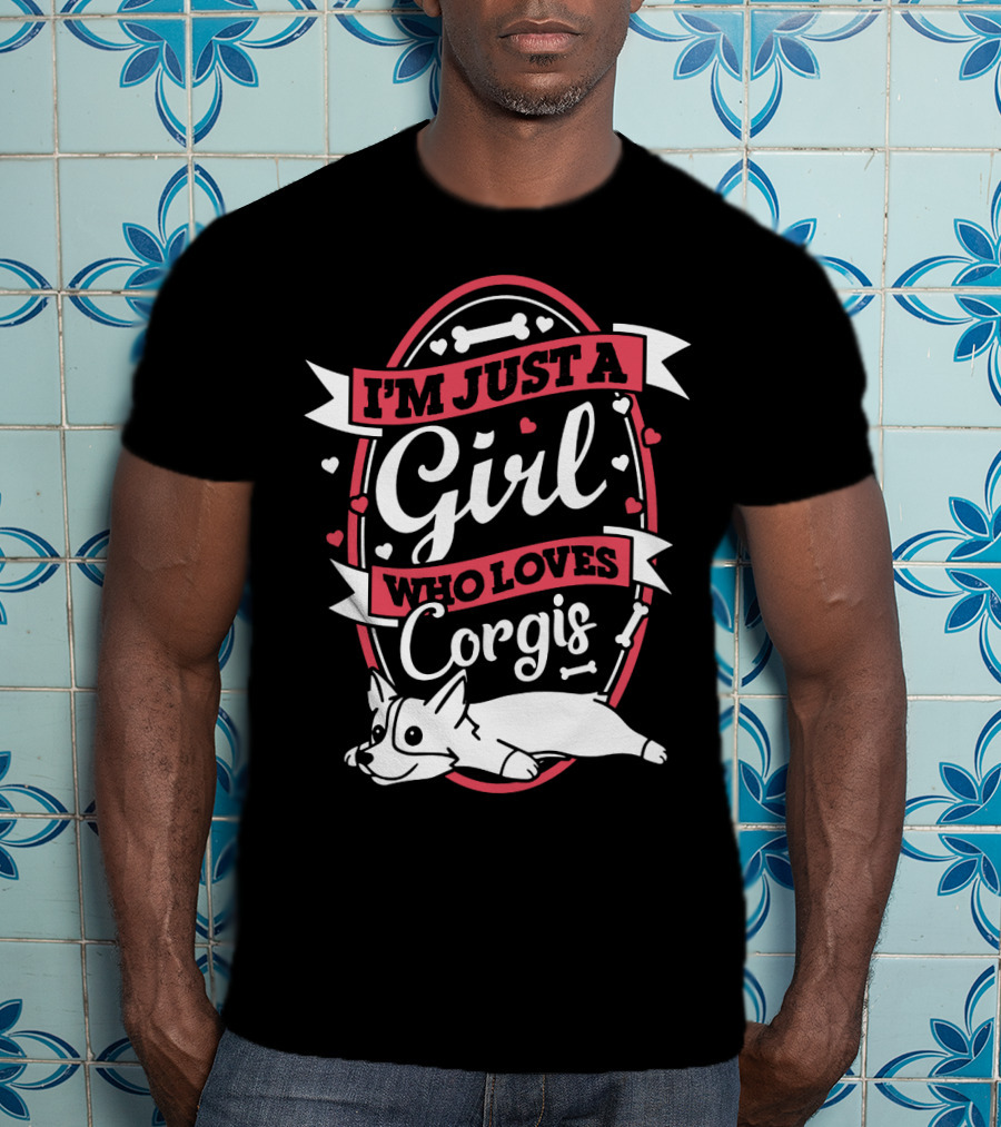 I'm Just A Girl Who Loves Corgis With Playful Hearts And Bones T-Shirt