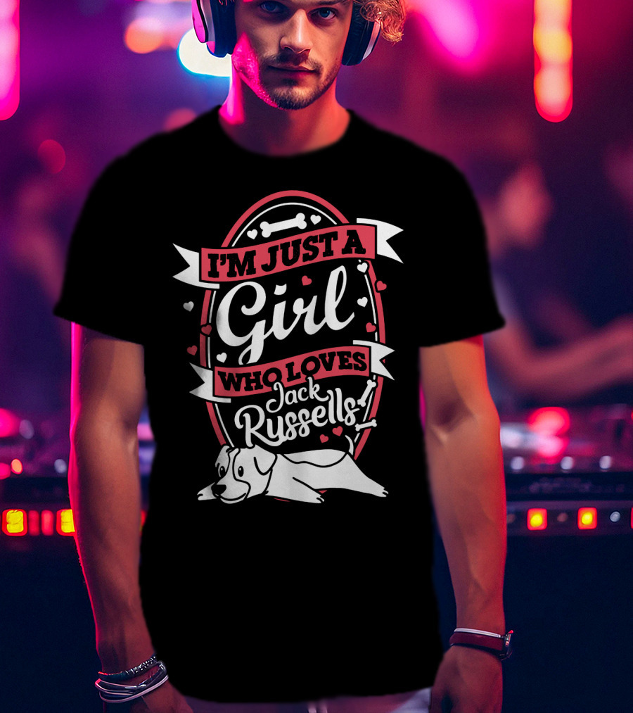 I'm Just A Girl Who Loves Jack Russells With Heart And Bone Accents T-Shirt