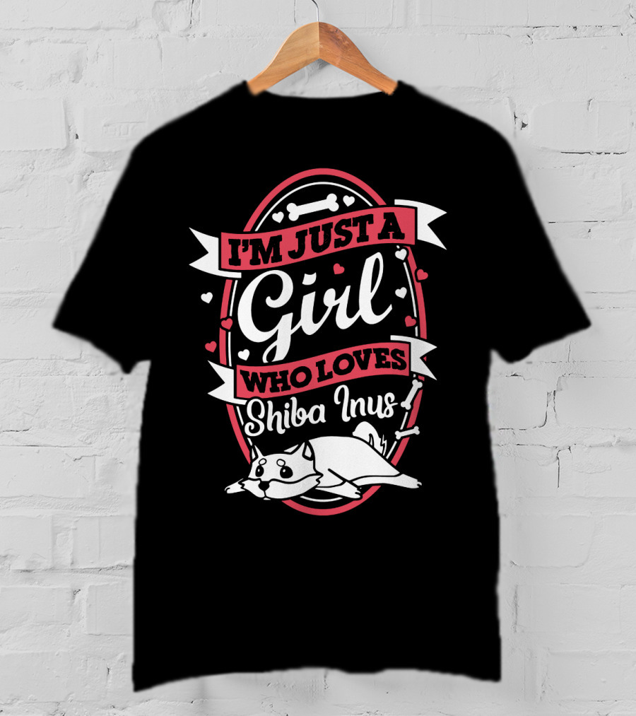 I'm Just A Girl Who Loves Shiba Inus With Cute Dog And Hearts T-Shirt