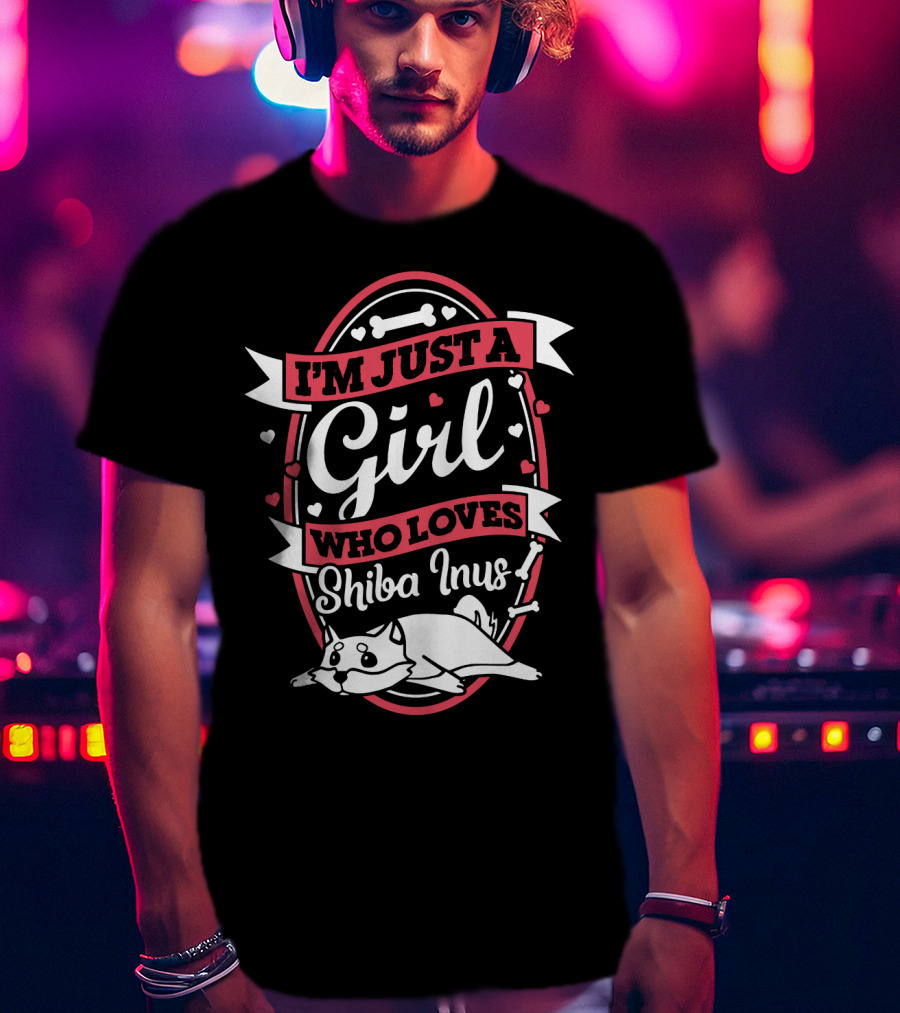 I'm Just A Girl Who Loves Shiba Inus With Cute Dog And Hearts T-Shirt