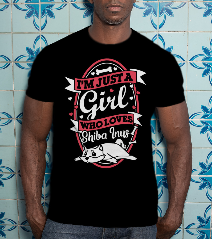 I'm Just A Girl Who Loves Shiba Inus With Cute Dog And Hearts T-Shirt