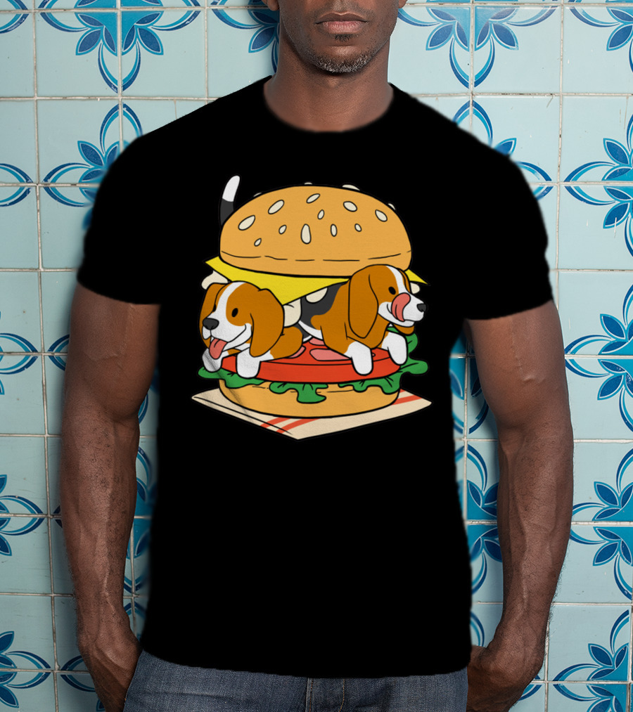 Beagle Burger Cuteness With Cheese, Lettuce, And Tomato T-Shirt