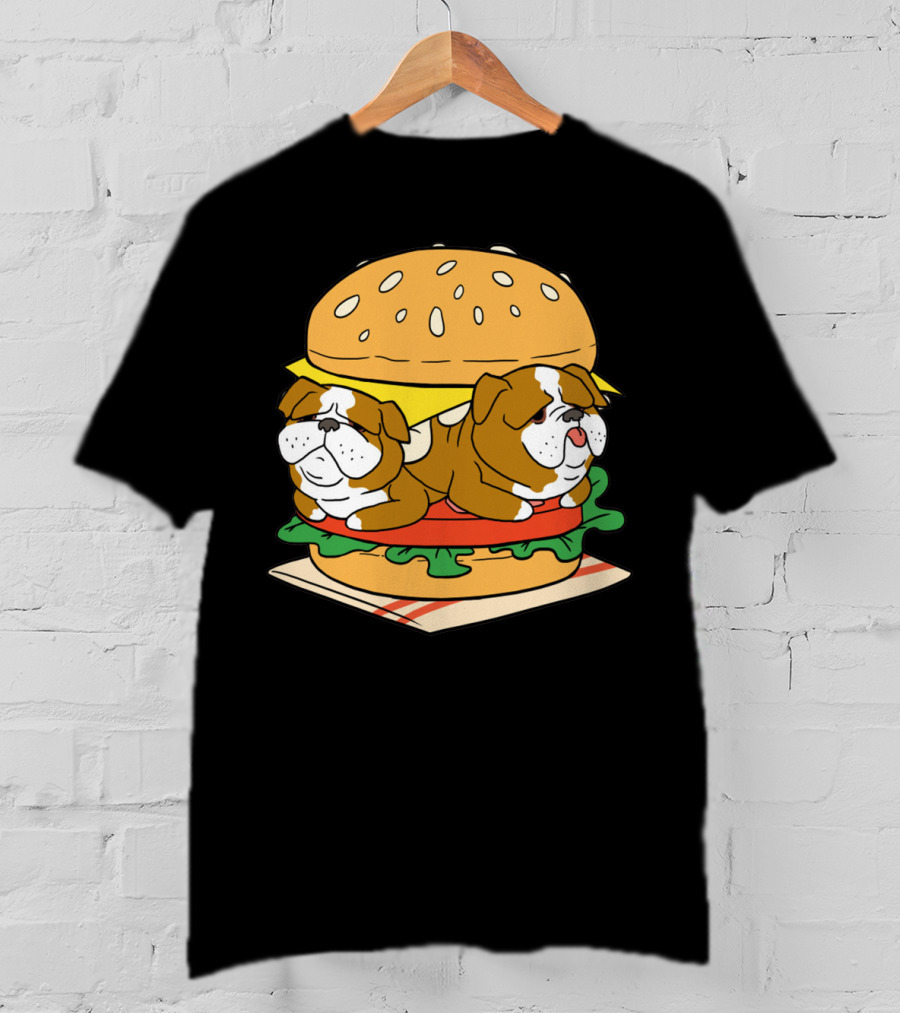 Bulldog Cheeseburger Cute Pet Sandwich Funny Food T-Shirt