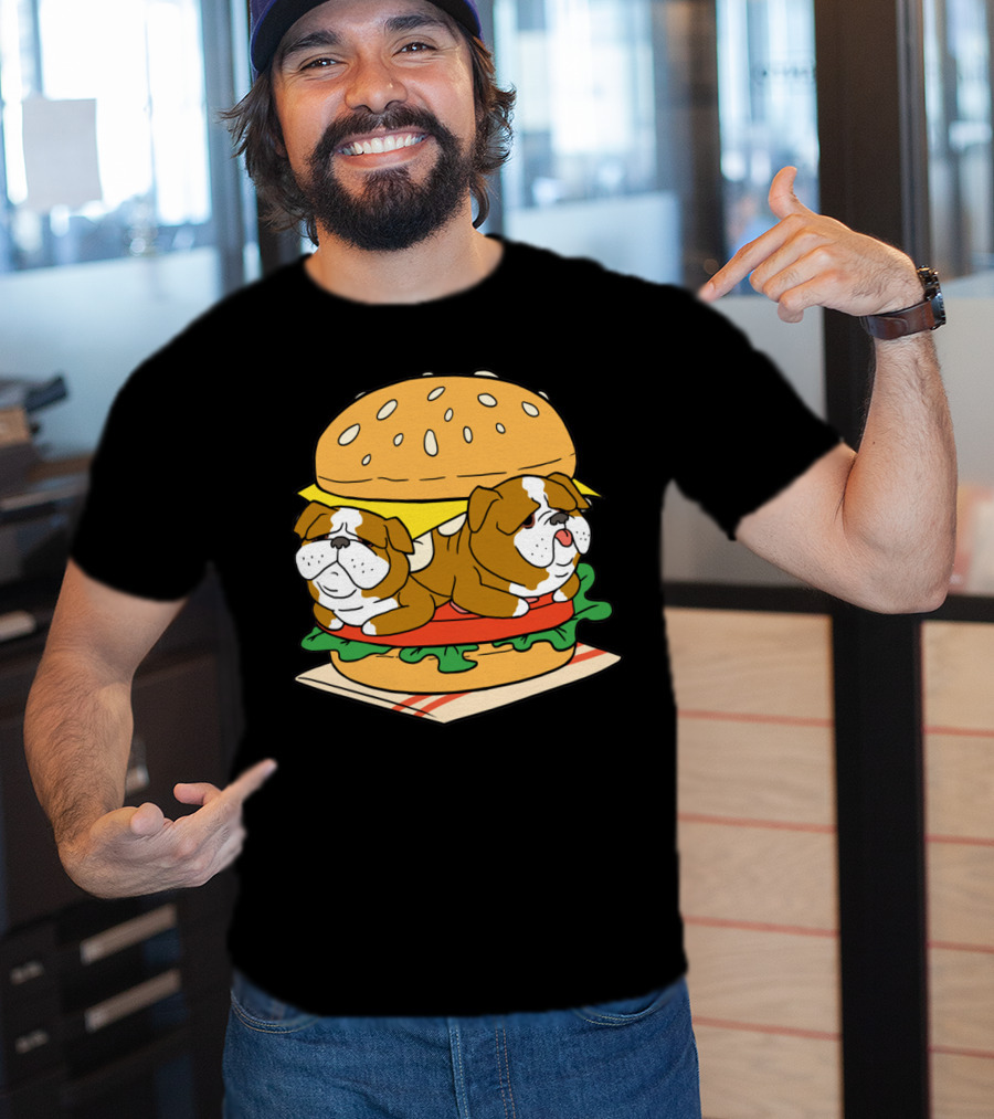 Bulldog Cheeseburger Cute Pet Sandwich Funny Food T-Shirt