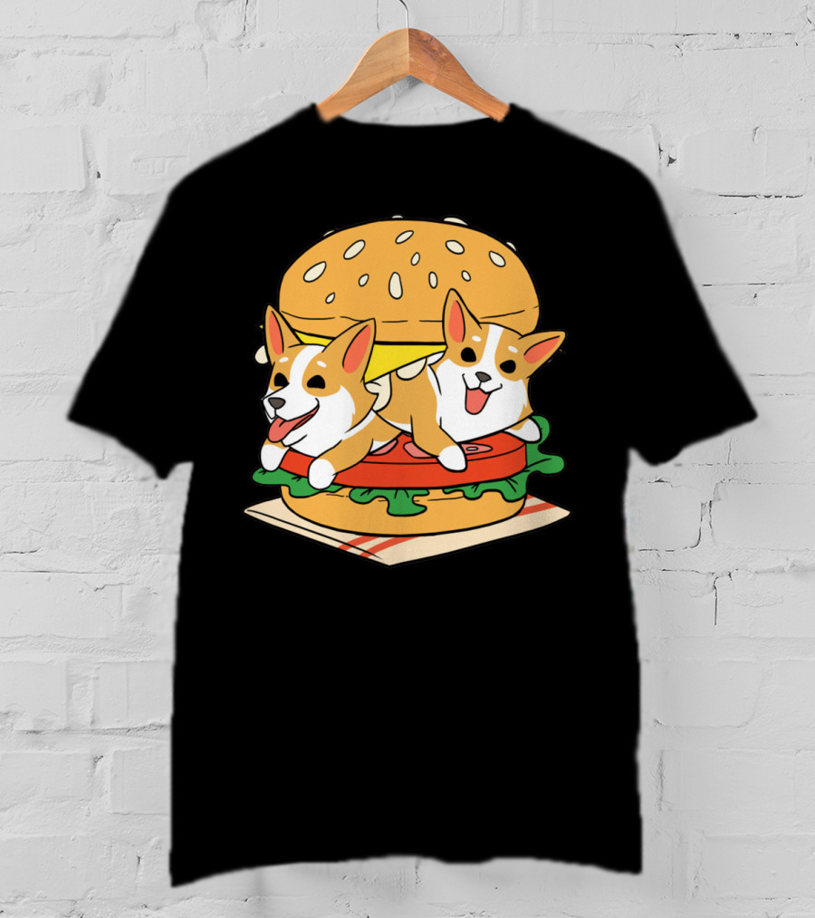 Corgi Burger Delight Double Pup Cheeseburger Fun T-Shirt