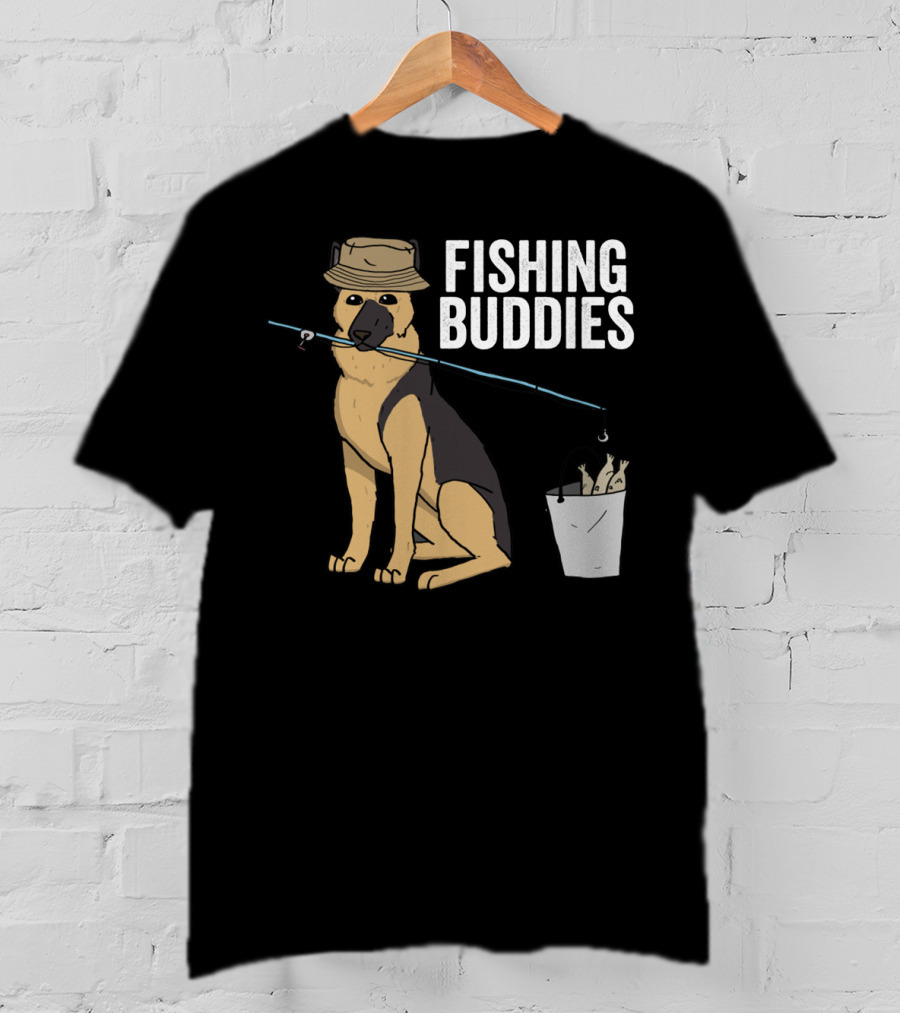 Fishing Buddies German Shepherd Bucket And Fishing Rod T-Shirt