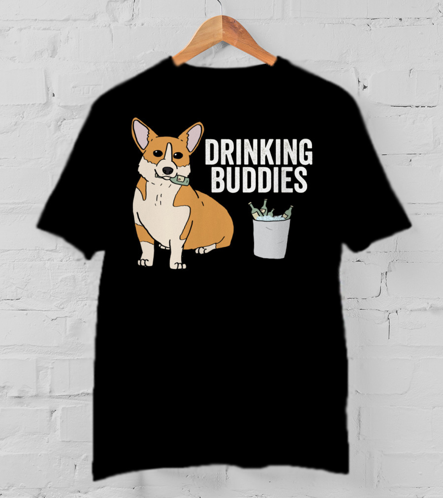 Corgi With Beer Cooler And Drinking Buddies Text T-Shirt