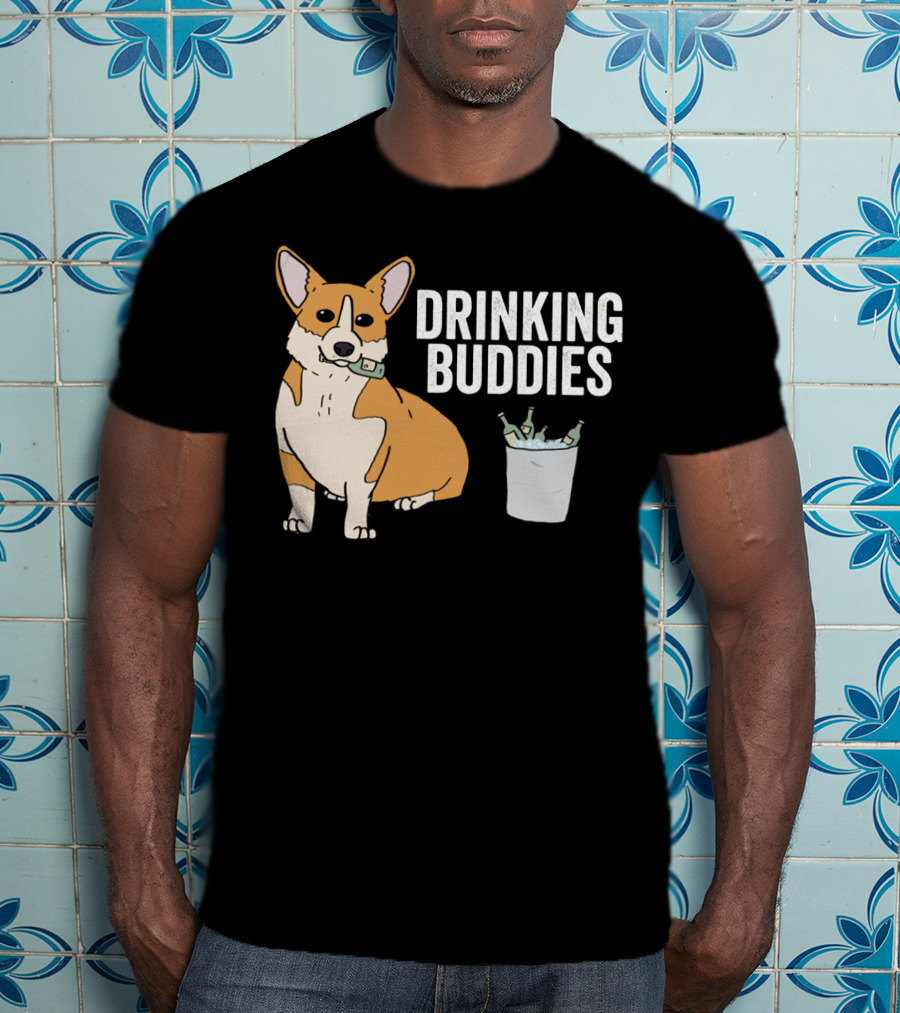 Corgi With Beer Cooler And Drinking Buddies Text T-Shirt
