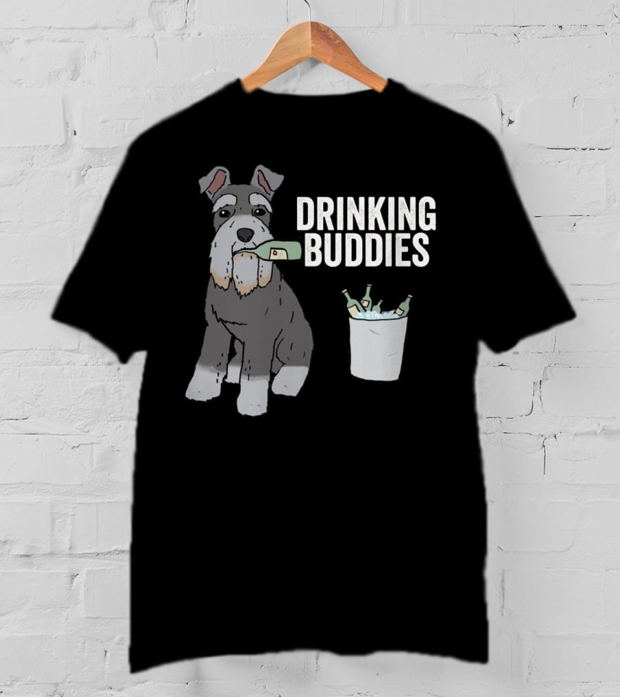 Schnauzer With Beer Bottle And Ice Bucket - Drinking Buddies T-Shirt