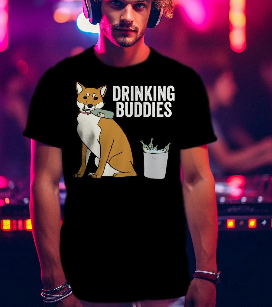 Shiba Inu With Ice Bucket And Bottles Drinking Buddies T-Shirt
