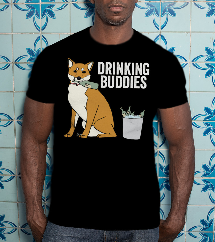 Shiba Inu With Ice Bucket And Bottles Drinking Buddies T-Shirt