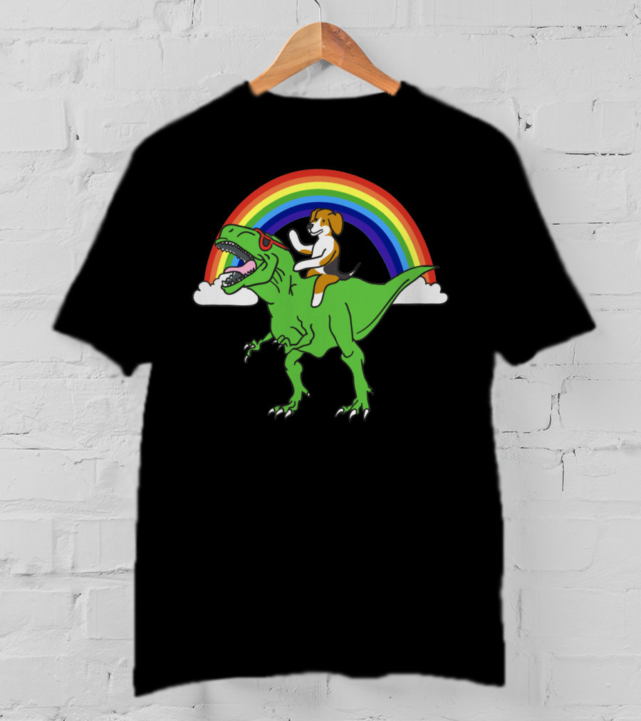 Beagle Dinosaur Riding T-Rex T-Shirt