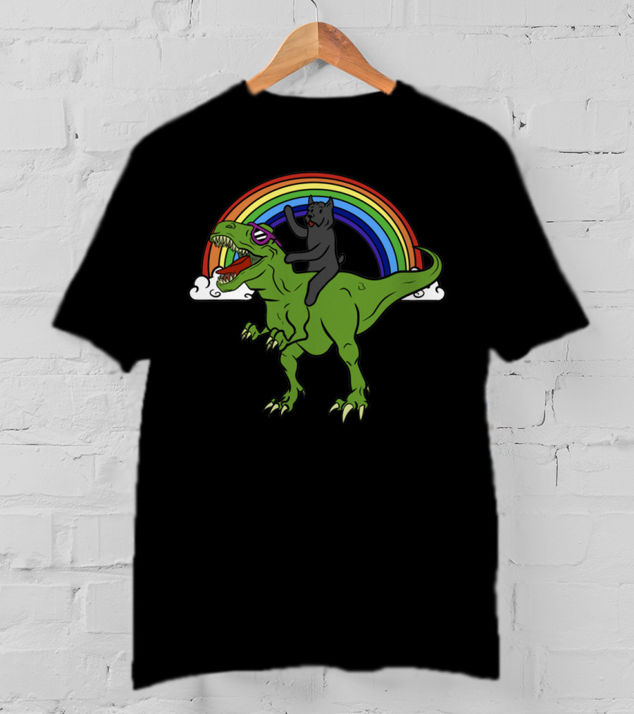 Cane Corso Dinosaur Riding Adventure With Rainbow And Clouds T-Shirt